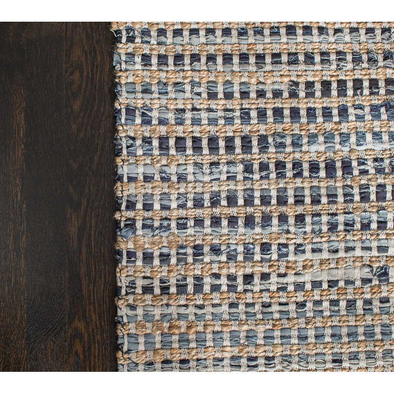 Handmade Blue Cotton Braided Rectangular Area Rug