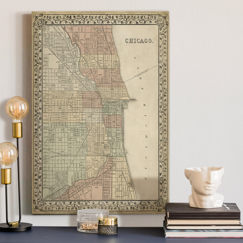 Plan de Chicago - reproduction sur toile tendue, H 27 po x l 18 po x P 1 po