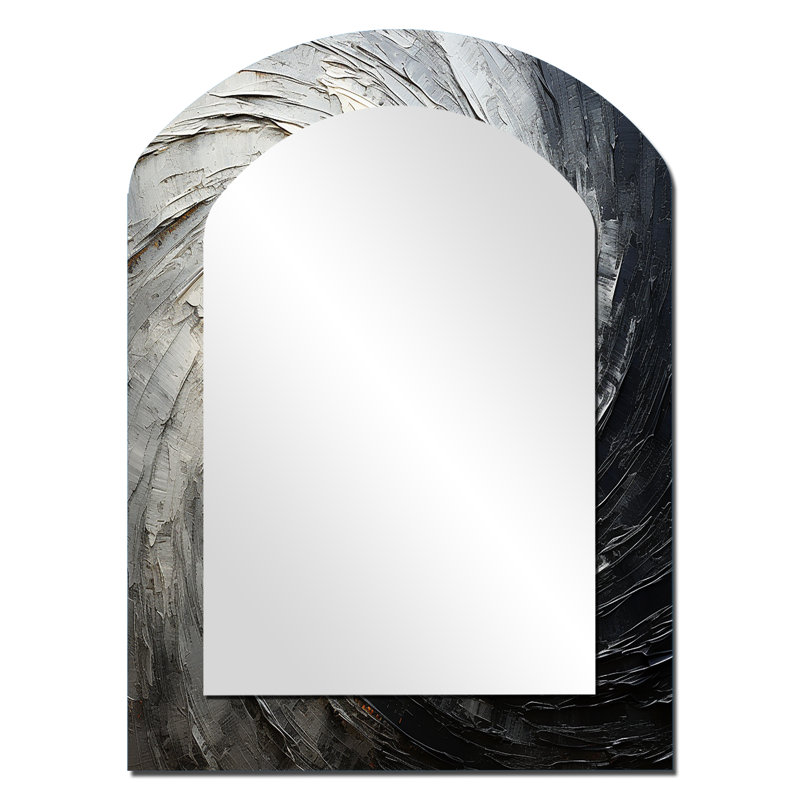 Gris gris noir mouvement méditatif - spirale abstraite grand miroir mural de forme irrégulière, miroir unique asymétrique moderne, art imprimé en métal