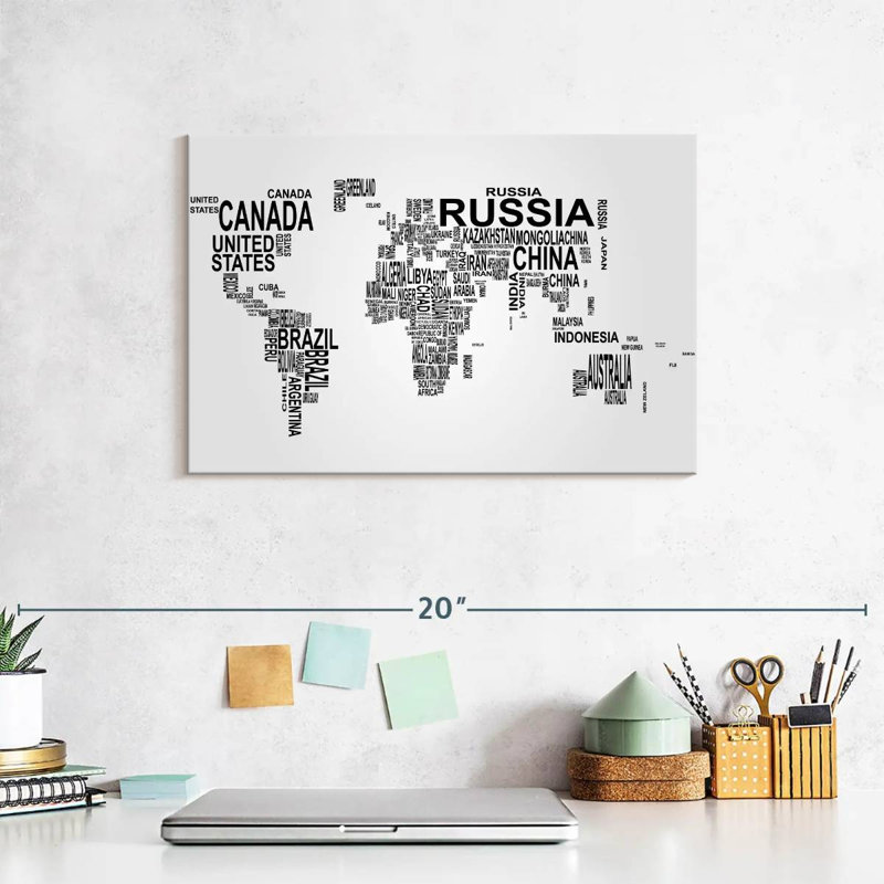 Aliaz Text World Map, 8" H x 12" W