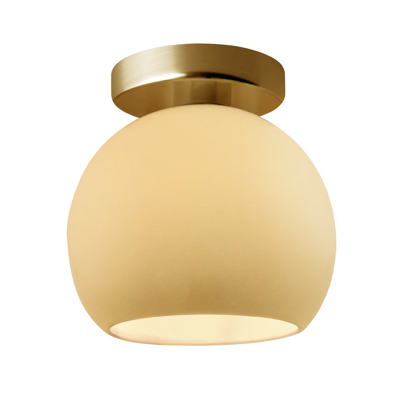 Radiance Ceramic Semi Flush Mount, 9" H x 10" W x 10" D, Muted Yellow, Brushed Brass