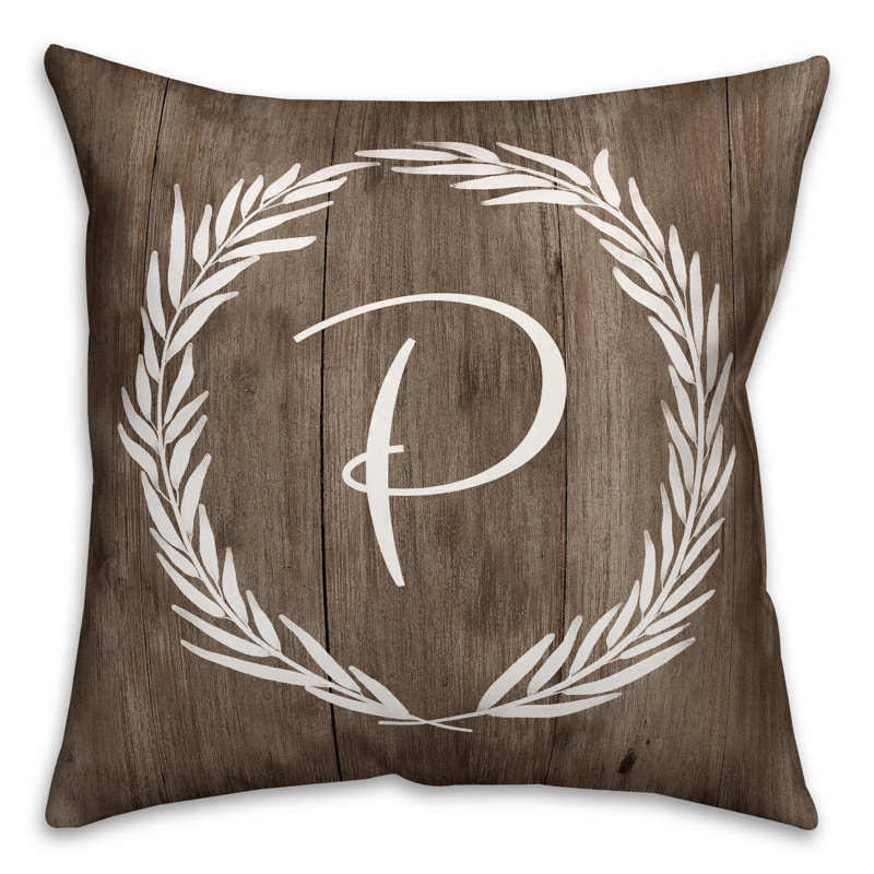  Wreath Initial Throw Pillow, P