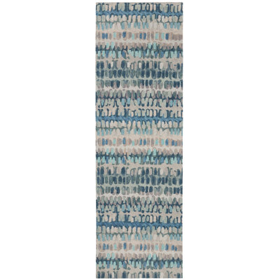 Tapis indigo / denim / beige en laine à motif abstrait Paint Chip