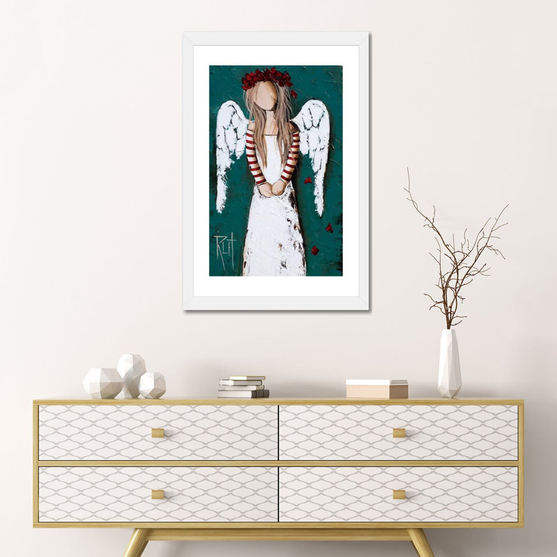 Reproduction d’art, "Feathery" par rut art Creations, H 16 po x l 24 po x P 1 po, Papier encadré blanc, Blanc