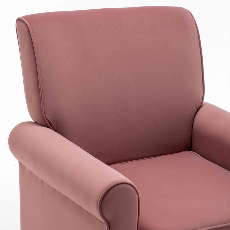 Fauteuil à accoudoirs roulés traditionnel, structure en bois de bouleau massif avec pieds fuselés bruns, chaise rembourrée en mélange de polyester avec siège rembourré de mousse pour le bureau du salon