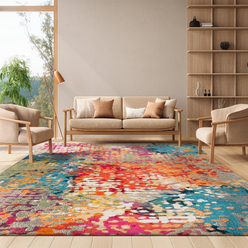 Felty Abstract Ivory/Multi Area Rug, Rectangle 8' x 10'