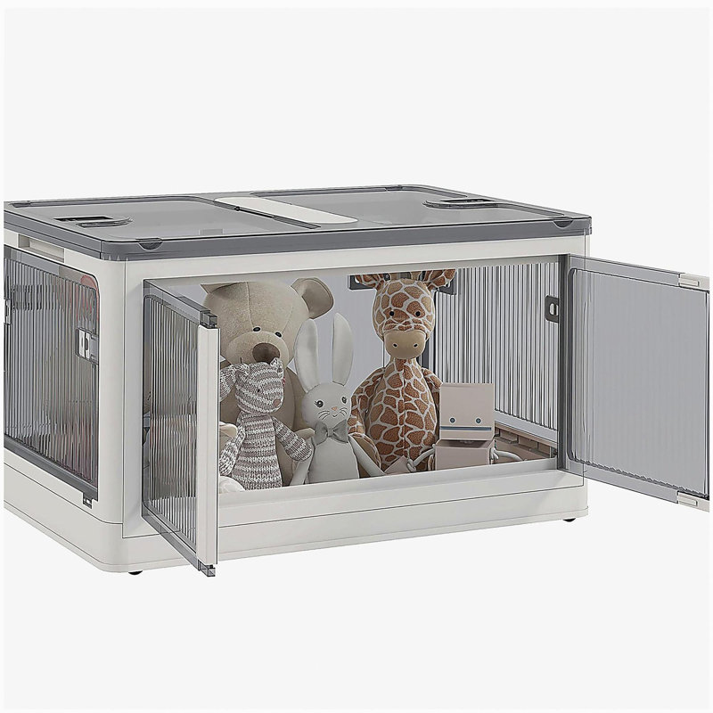 Bacs de rangement empilables avec couvercles, roulettes et pliables HOMcom, blanc