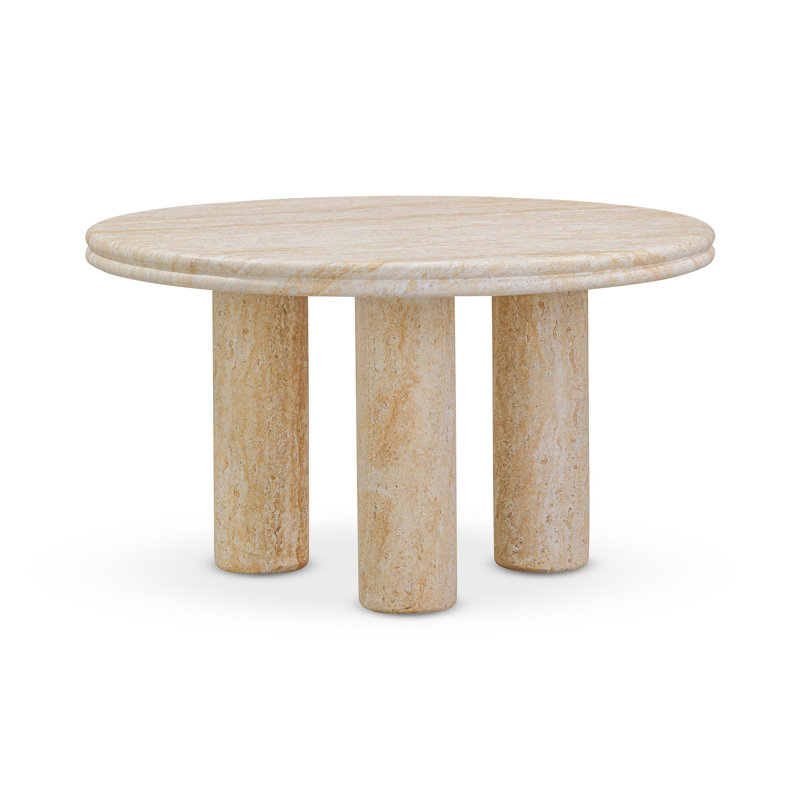 Table d'appoint ronde intérieure / extérieure en faux travertin Cheyan, H 15 po x l 26 po x P 26 po