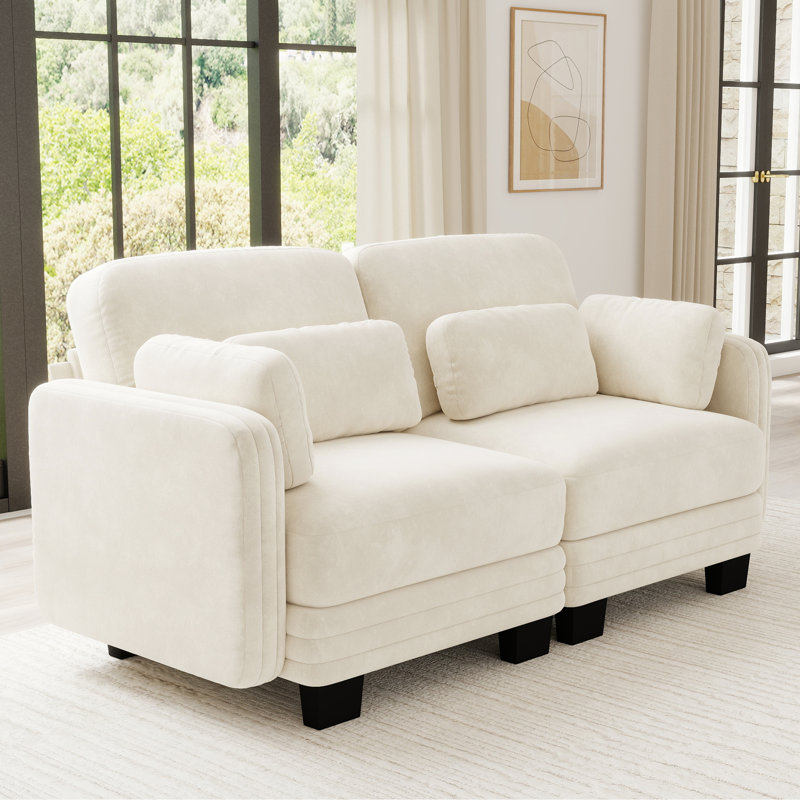 Causeuse modulaire en chenille, 1 pièce, causeuse, beige, coussins en mousse à haute résilience Channel, Beige Chenille