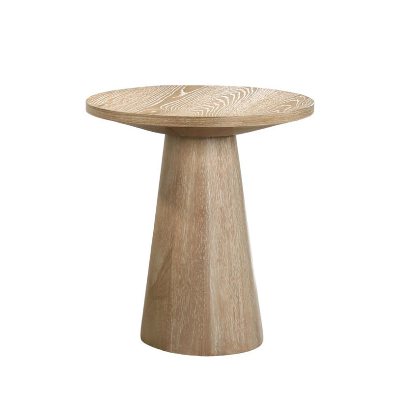 Table de bout ronde à piédestal unique avec structure en bois d'hévéa de style contemporain, Chêne