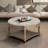 Round Tufted Upholstered Fabric Ottoman