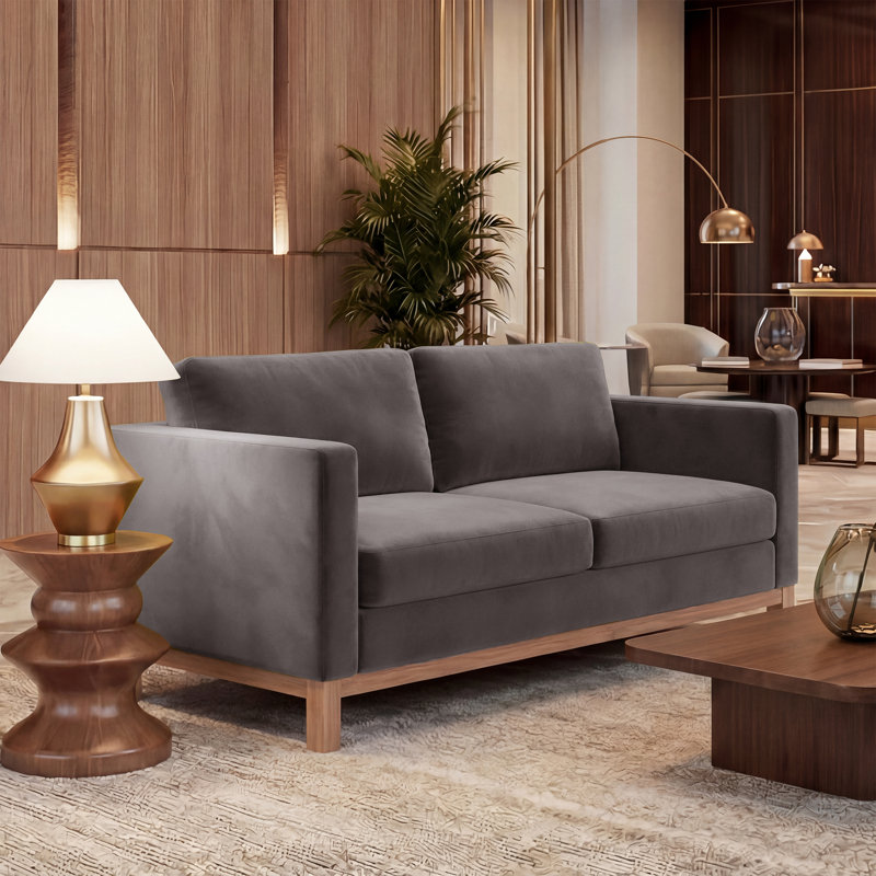 Causeuse rembourrée en velours de 60 po de style Mid-Century pour petite pièce, Velours gris velours