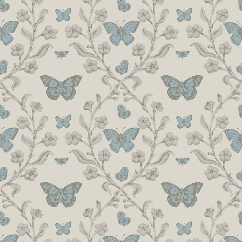 Butterfly Garden - Wallpaper, Ashwood, Non-Pasted, Faux Grasscloth