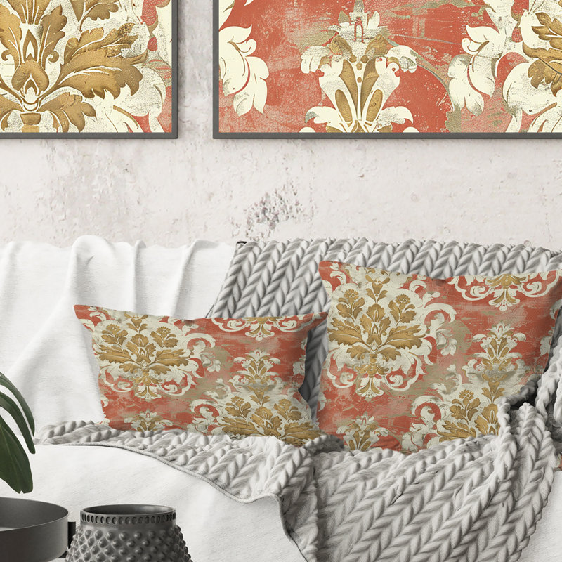 Fleurs roses et or roses III - Coussin Country, H 16 po x l 16 po, Carrée
