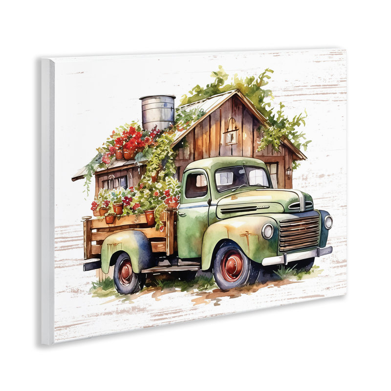 "Rustic Pickup with Greenery", art mural par lettré et doublé