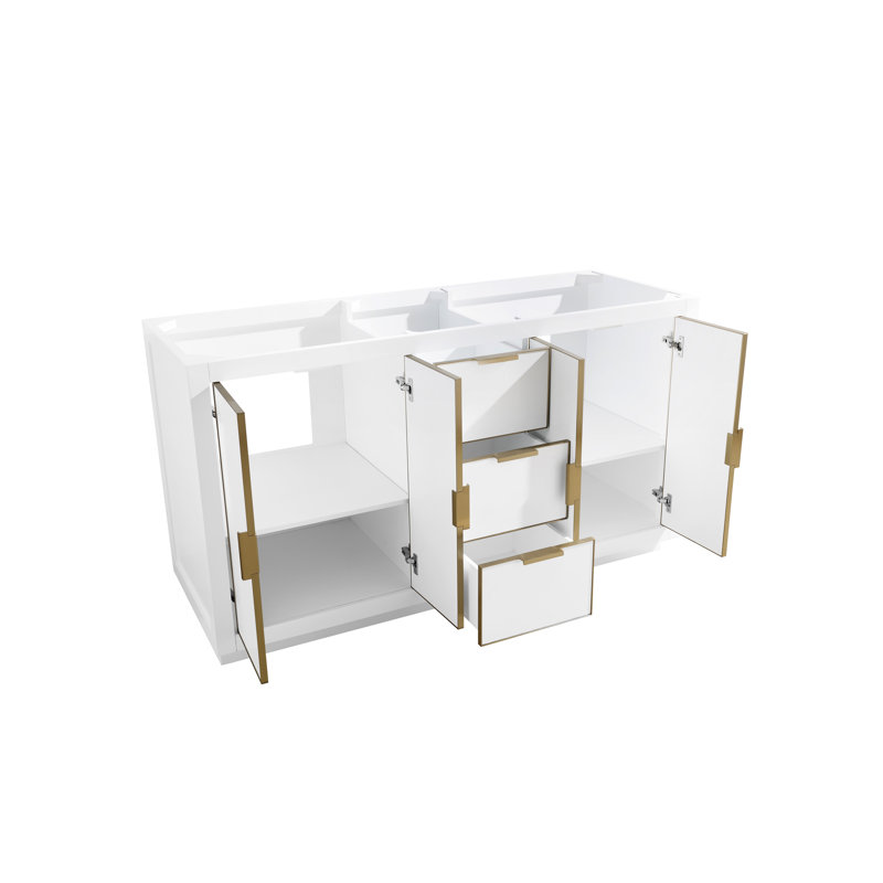 Salise 60'' Double Bathroom Vanity Base Only, Off White/Matte Gold