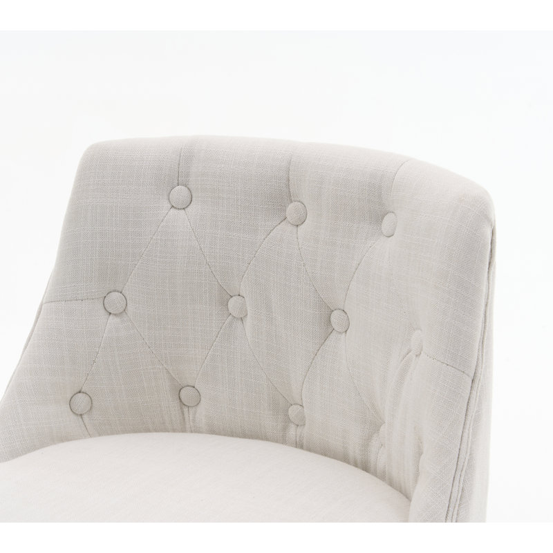 Chaises de comptoir pivotantes, tissu en lin moderne avec dossier capitonné, tabourets de bar élégants, ensemble de 2 pour bar, îlot de cuisine, salle à manger, blanc