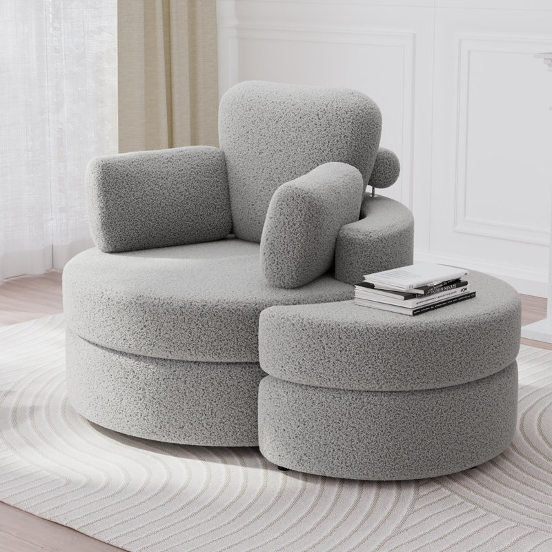 Swivel Accent Chair, Swivel Barrel Chair - Swivel Chair With Ottoman, Cuddle Chairs Round Lounge Sofa Chair With Pillow, 360° Single Swivel Chairs For Living Room