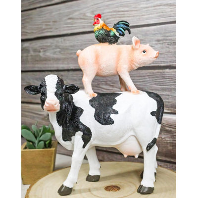 Western Country Rustic Farmhouse Holstein Cow Piglet And Hen Chicken Figurine