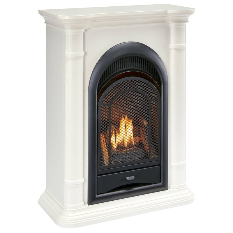 ProCom Dual Fuel Ventless Gas Fireplace System With Corner Combo Mantel - 10,000 BTU, T-Stat Control, Antique White Finish - Model# FS100T-1-AW