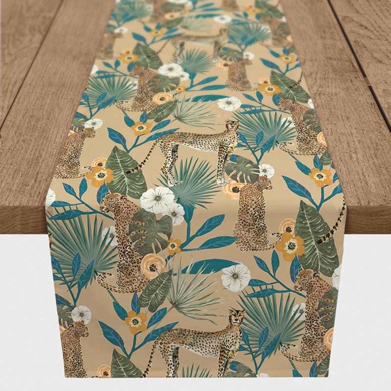 Ayvrie Rectangle Floral Polyester Table Runner, 72" L x 16" D, Beige