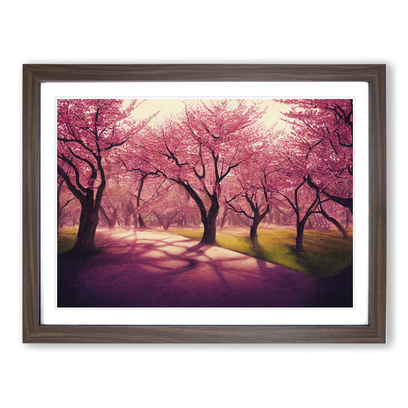 Breathtaking Cherry Blossom Trees 1 Piece Single Picture Frame Wall Art, 25cm H x 34cm W x 2cm D, Walnut Framed