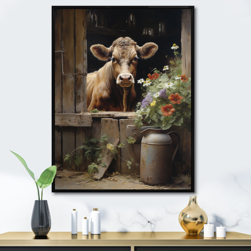 Brackeen Cow Rustic Charm III - vache, art mural, H 32 po x l 16 po x P 1 po, Cadre flottant noir