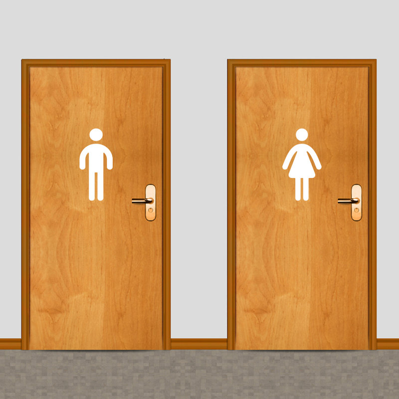 Décalcomanie murale toilettes pour hommes et femmes, Blanc