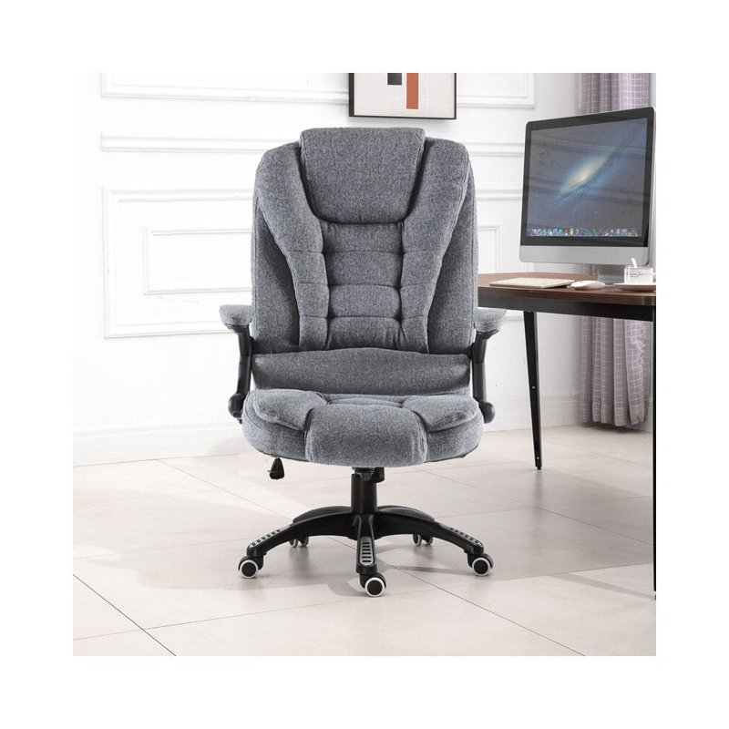Inbox Zero Twill and Fabric Executive Chair with Headrest, Grey