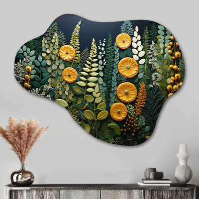 Yellow Ferns Plant Forest Tapestry - Asymmetrical Ferns Metal Wall Decor, Cloud Metal Wall Sculpture Print