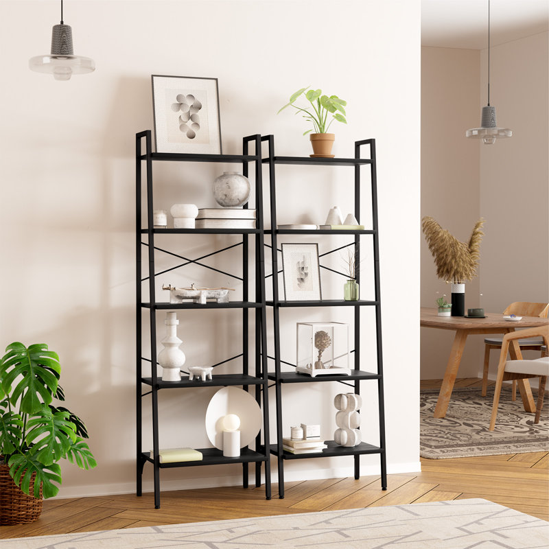Ladder Shelf 172cm H x 56cm W Steel Ladder Bookcase, Black