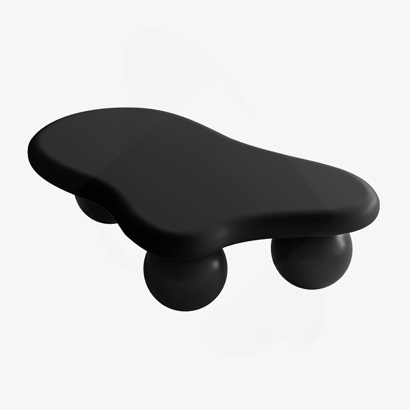 47 Inch Cloud Shaped Coffee Table With 3 Ball Legs For Living Room, Black, Black, Black