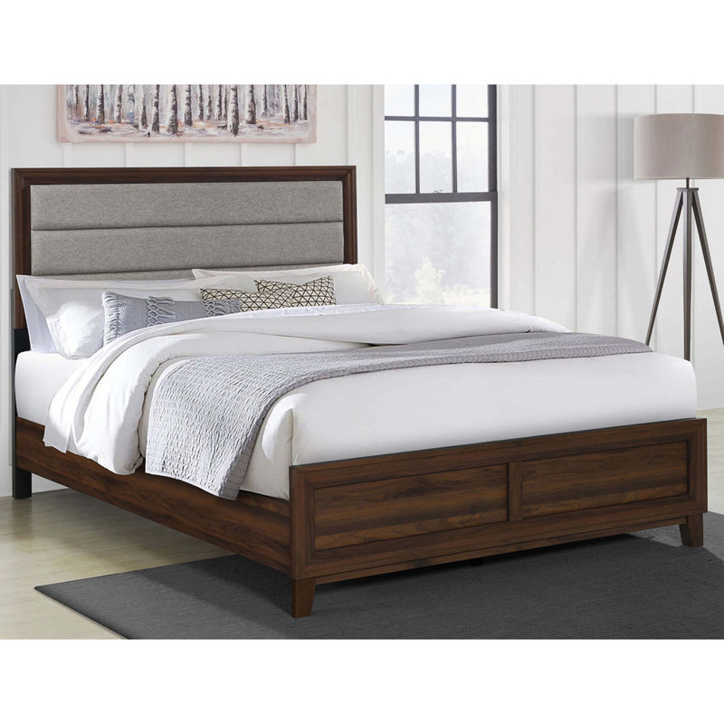Walnut Upholstered Queen Bed