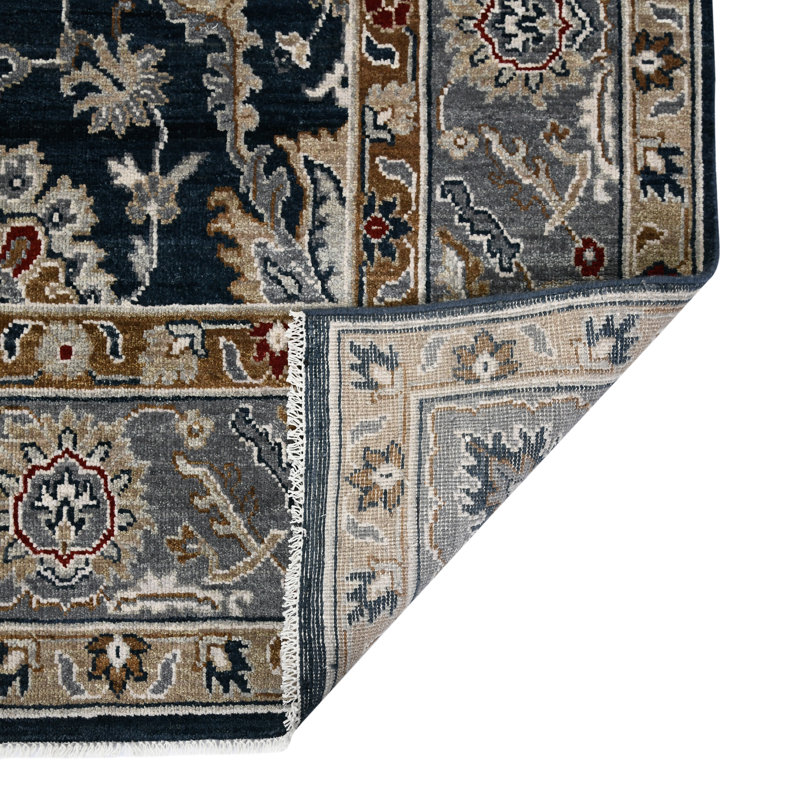 Bristol Oriental Handmade Hand-Knotted Area Rug in Blue/Gray, Runner 2'8" x 8'