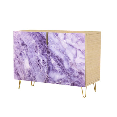 Buffet avec rangement et arrière-plans en pierre de marbre mauve avec 2 portes pour le salon et la cuisine