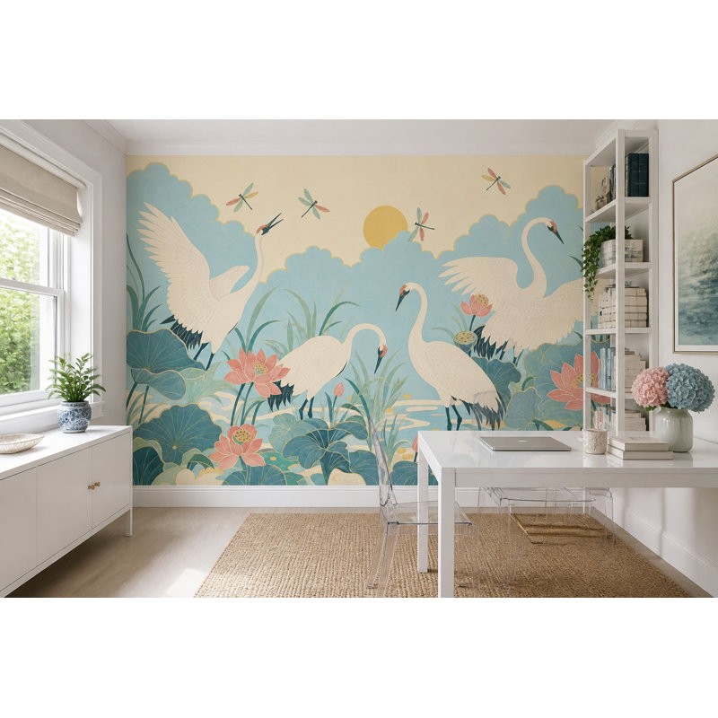 Murale grues Lotus, Textured Non-Pasted, 160"x108"
