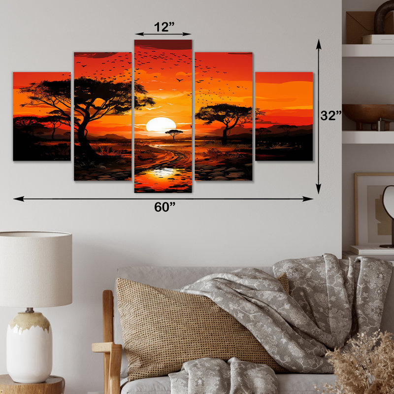Arbre africain, coucher de soleil baobab safari - ensemble d'art mural multi-panneaux