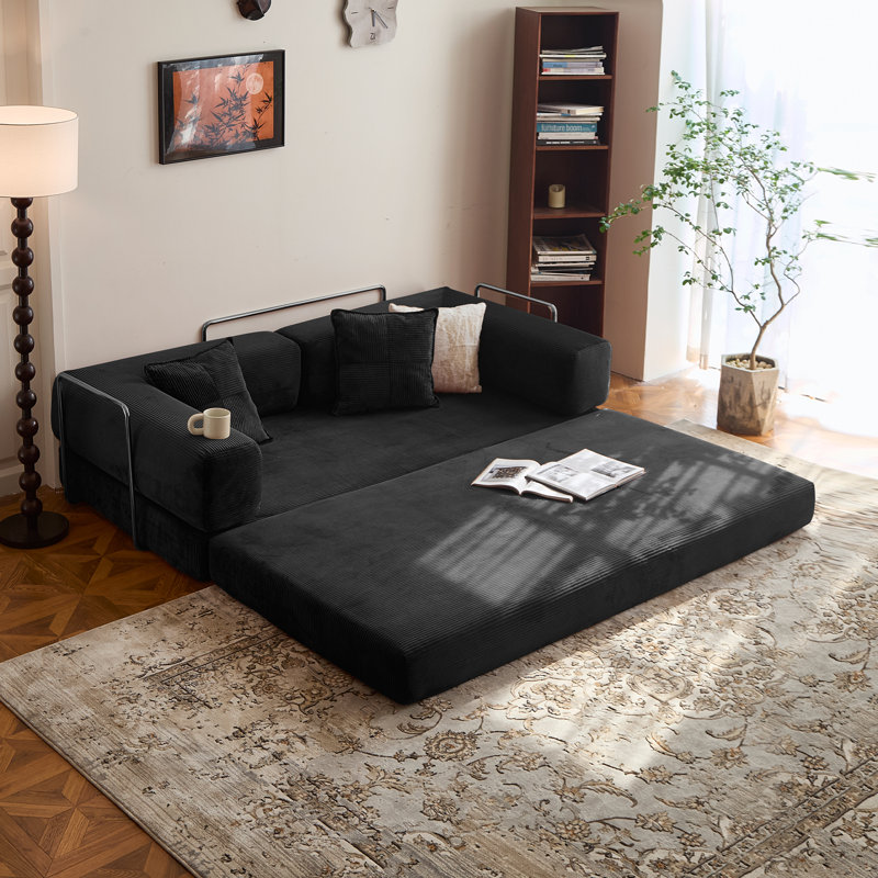 Kaveri Convertible Sofa Bed - Foldable Floor Couch with Teddy Foam - Modular Sectional for Living Room, Bedroom, Studio - Compression Sofa in Box