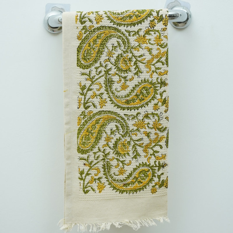 Cotton Hand Block Print Floral Waffle Hand Towels 17X32 Beautifully Crafted, Soft & Absorbent Towels "Kari", Mustard