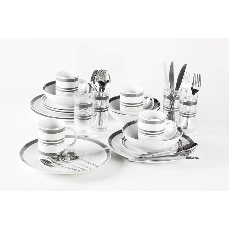 Glass Porcelain China Dinnerware Set 36 Piece - Service for 4