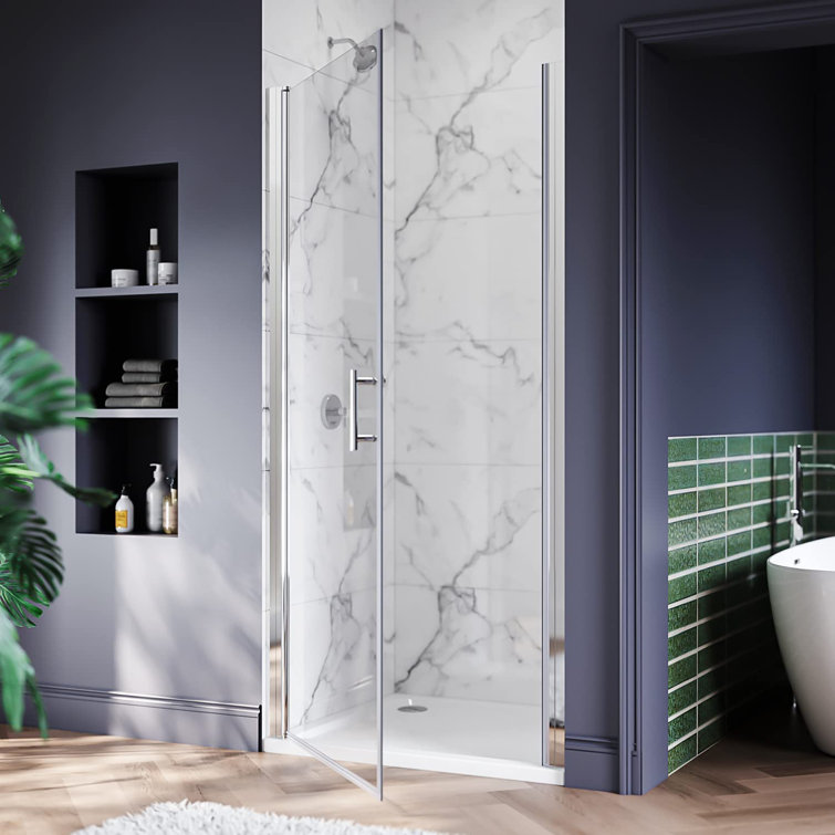 35.5'' - 37'' W x 72'' H Pivot Frameless Shower Door with Clear Tempered Glass