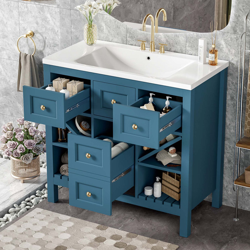 Meuble-lavabo 36 po avec lavabo en résine, Bleu