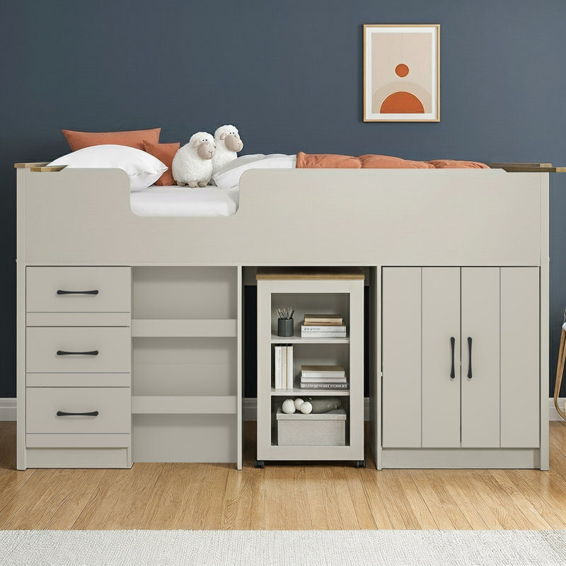 Limestone Kids Midsleeper with Desk, Drawers & Storage, Grey