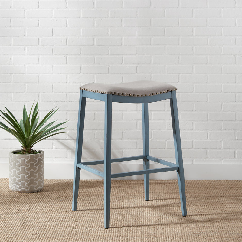 Vintage Series Upholstered Counter Stool with Metal Frame, Bar Stool (30” Seat Height), 2, Blue