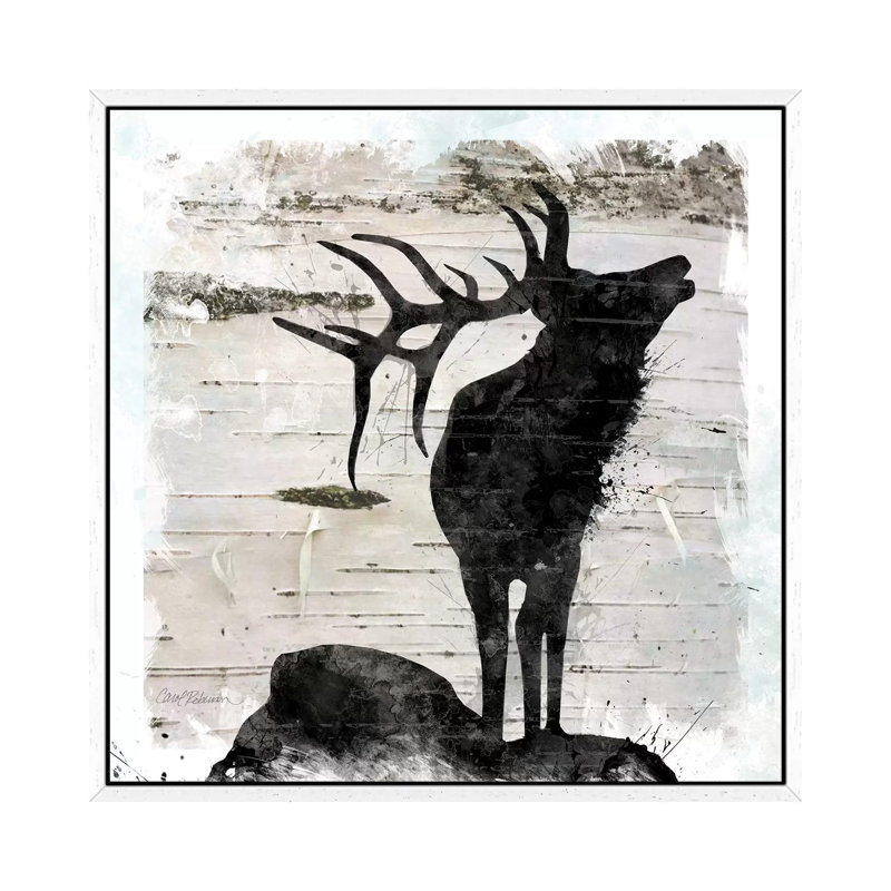 Birchbark Elk 1 Piece Painting on Canvas, 66.04 cm H x 66.04 cm W, White Framed
