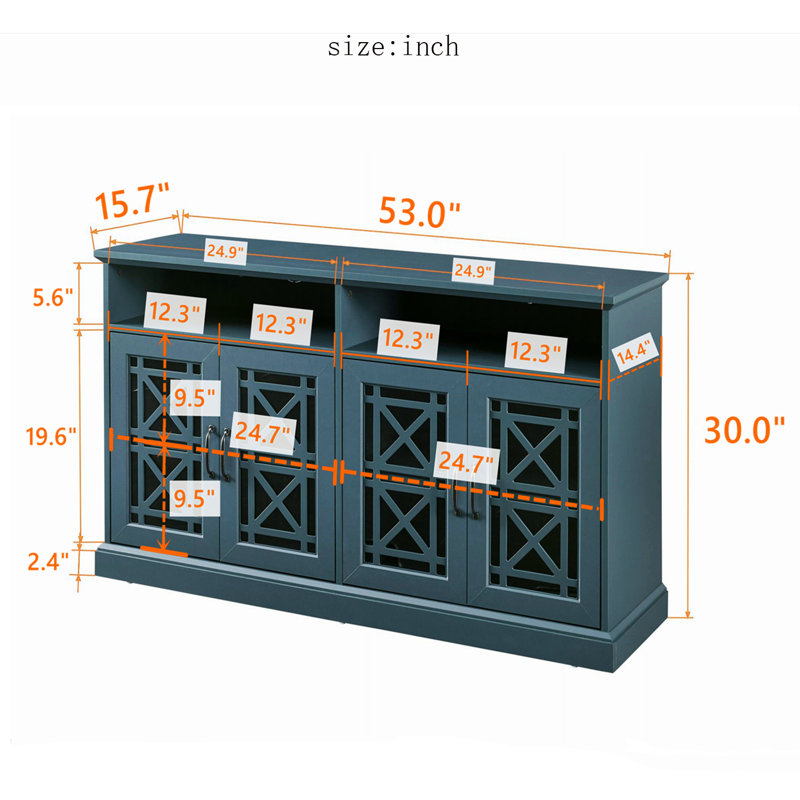 Buffet de 53 po de largeur Simmonsville, Bleu sarcelle
