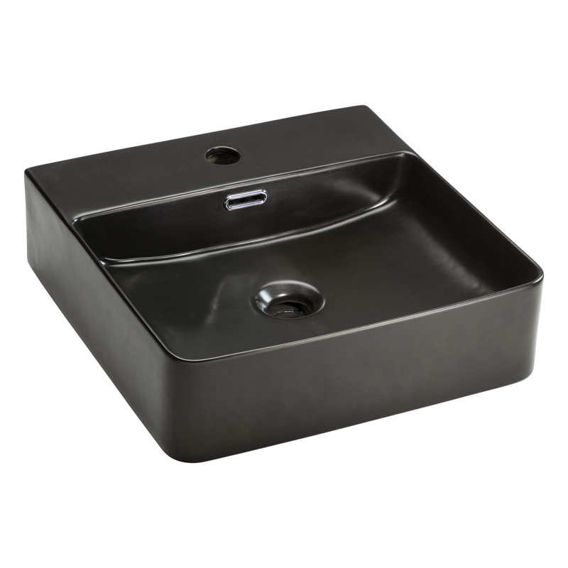 Lavabo de salle de bain vasque carré en céramique Agua, Noir mat