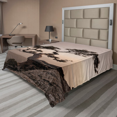 Ambesonne Tree Top Flat Sheet Lonely Juniper Tree Fall Brown Grey