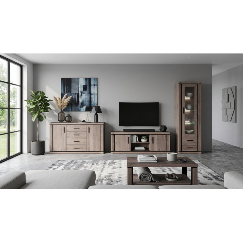 Four Leg Coffee Table with Storage, Truffle Oak, 61cm H x 90cm L x 63cm W