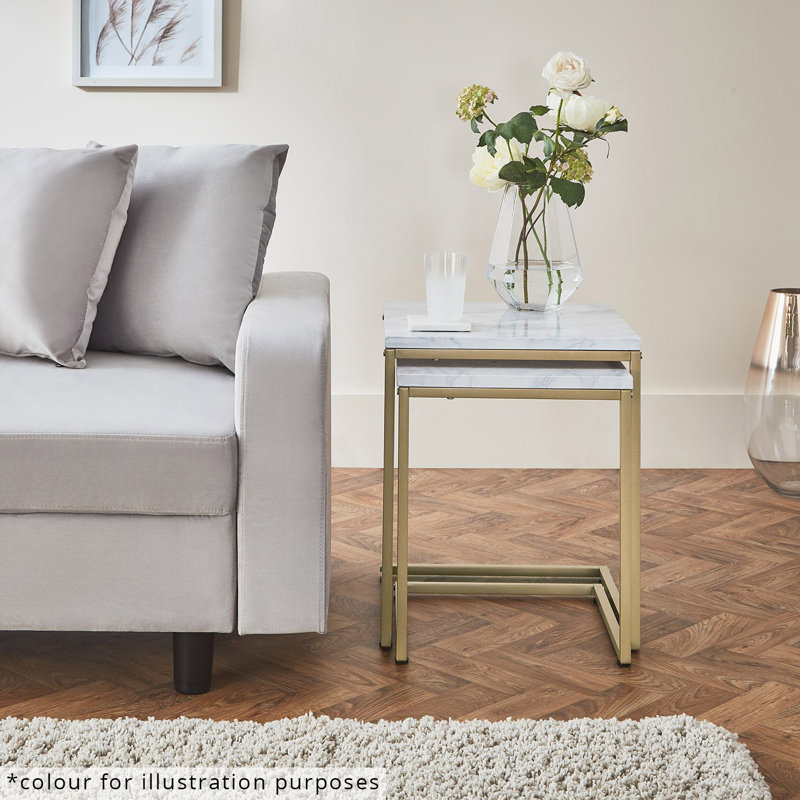 Kalyssa Frame Nesting Tables, White Marble, Chrome